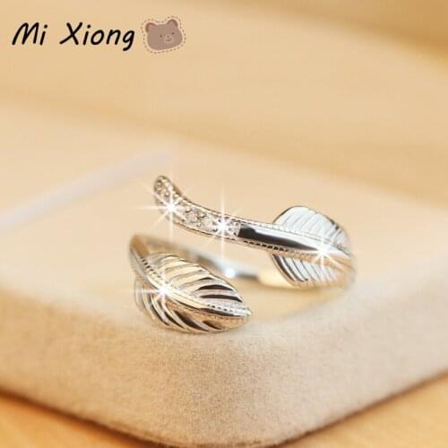 Mi Xiong S925 Sterling Silver Womens Rings Cute Unique Leaf Micro-inlaid Crystal Exquisite Elegance Charm Wedding Brand Jewelry