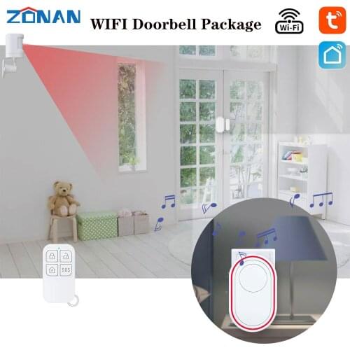Zonan Tuya WIFI Smart Home Alarm System Wireless Security Door Bell Burglar APP Control Doorbell PIR Motion Sensor