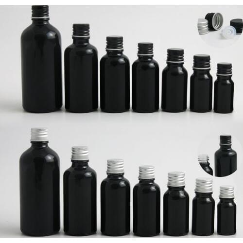 1oz 10ml 20ml 30ml 50ml 100ml Small Empty black Boston Round Glass Essential oil e Liquid Bottle with Aluminum Black Silver Cap