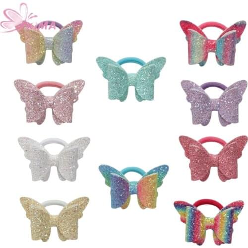 10pcs Glitter Bowknot Sequin Powder Hairband 3inch Butterfly Hair Bow Fashion Glitter Bows Headband Hair Ring Hair Accessories
