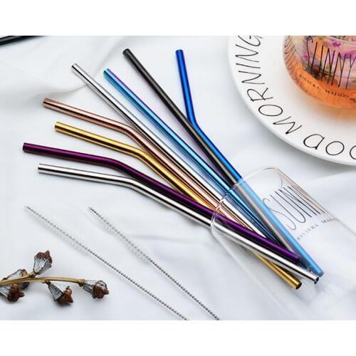 100pcs Colorful Stainless Steel Drinking Straws Straight and Bent Reusable Filter With Brush DIY Tea Coffee Tools