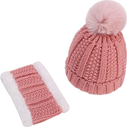 2Pcs Toddler Hat Baby Girls Boys Winter Warm Knitted Wool Hemming Hat Beanie Cap+Scarf Keep Warm Set 0-3 Years Kids Hat