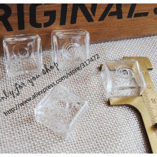 20pcs Cubic Glass Liquid ring Pendant ,glass bubble/ glass vial pendant & white k metal ring base