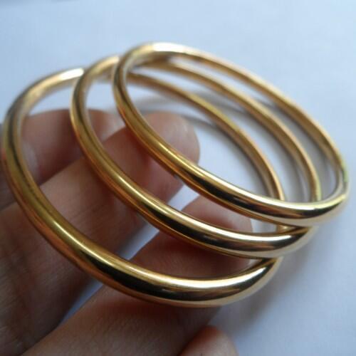 3pcs/ set Stainless steel Hot selling Gold Solid Round Wire Cuff bangle Bracelet women Kids jewelry 4mm wide 58mm/ 68mm choose