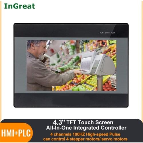 4.3 Inches HMI PLC Integrated Controller Touch Panel DC 24V Transistor Output Digital I/O 12DI 12DO Analog 0-20mA RS232 RS485