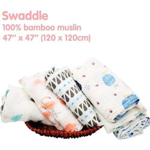 Miababy Bamboo cotton muslin baby swaddle be used as nursing cover, burp Cloth, play mat or even to shade a stroller