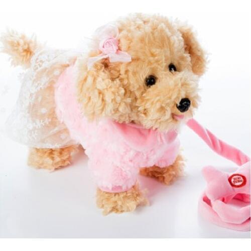 Electric leash dog Miss Teddy Plush Toys Music machinery remote control Leash dog electronic toys For girls free shipping