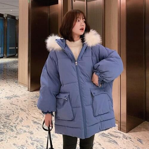Fad Winter Jackets For Women Hooded Solid Long Womens Parkas Korean Style Thick Loose Big Pockets Cotton Padded Coat Ladies