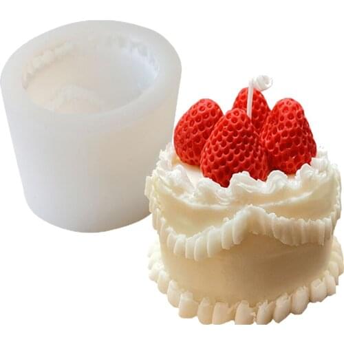 10.5*7cm DIY Strawberry Fruit Cake Shape Candle Cake Candle Mould Silicone Simulated Cream Decorative Soap Making Mould JU0270