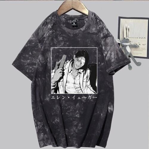 Men Cotton Tops & Tees Oversize Hip Hop Anime Attack on Titan Sleeve Short Tshirt