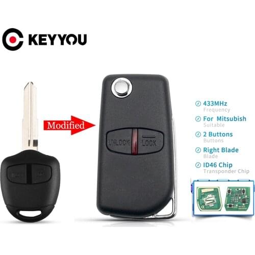 KEYYOU MIT11 MIT8 Uncut Blade 2/3 Buttons 433 MHz ID46 Chip Remote Car Key Fit For Mitsubishi Outlander Lancer EVO Colt Mirage