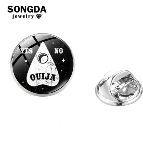SONGDA Yes No Ouija Glass Round Lapel Pin We Are The Weirdos Mister Witch Cat Skull Pins Icons Badges Gothic Divination Jewelry