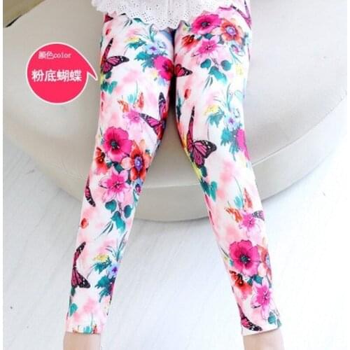 Fashion Girls Leggings Children Cotton Pants Trousers Girls Spring Summer Thin Clothing Kids Floral Printing Pants