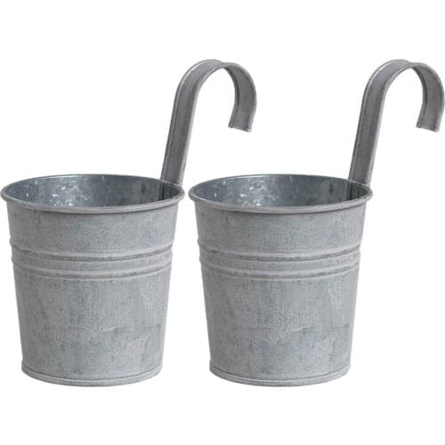Metal Tiny Plant Pots Flower Barrels For Railing Balcony Patio Desk Window Decoration Decor 2pcs Vintage Home Hanging