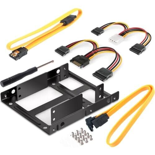 XT-XINTE 2.5 to 3.5 Inch Dual Hard Disk Metal Bracket Adapter HDD Holder with Double SATA & Power Cable for Desktop