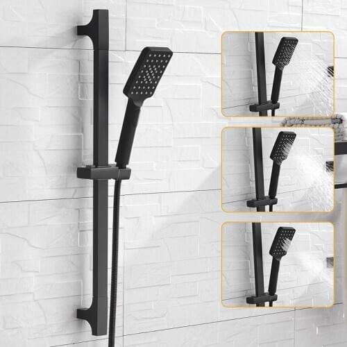 Multi Function Bathroom Square Hand Held Shower Spray Head Cleaning Shower Set with Slide Bar and Shower Hose Black