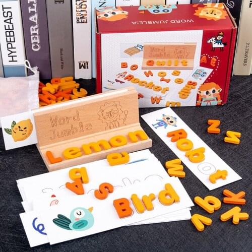 Montessori Spell word game Wooden Toys Early Learning Jigsaw Letter Alphabet Puzzle Preschool Educational Baby Toys for Children