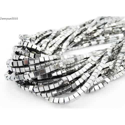 Natural Hematite Healing Gems Stones Square Cube 4mm Beads Non Magnetic Metallic Silver 15.5'' Jewelry Making 10 Strands/Pack