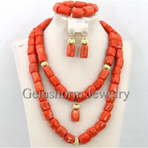 Latest Wedding Nigerian African Coral Beads Jewelry Set Indian New Bridal Coral Necklace Set Free Shipping CNR292