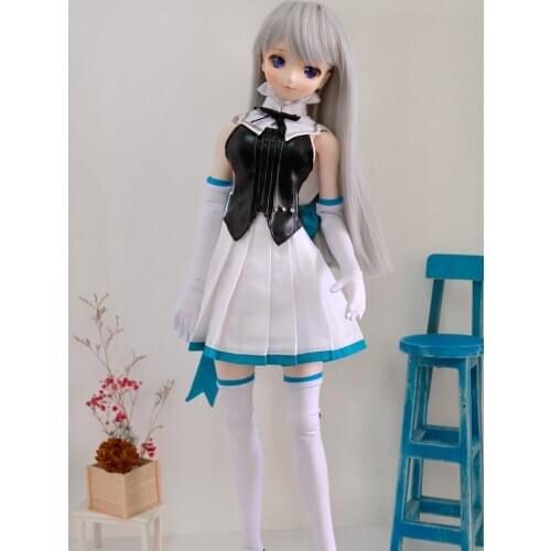 BJD Doll Clothes Punk Leather Suit Black Leather Top White Skirt Socks Gloves 7PCS For 1/3 1/4 DDM/DDL/MSD Custom Accessories