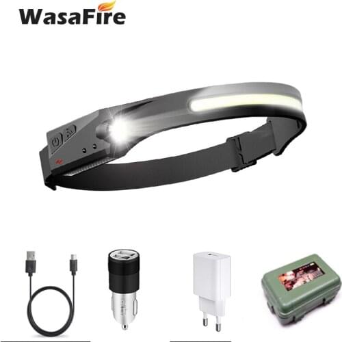 Portable LED Headlamp IR Sensor COB Headlight USB Rechargeable Head Torch Waterproof Fishing Lantern 3 Modes Powerful Flashlight