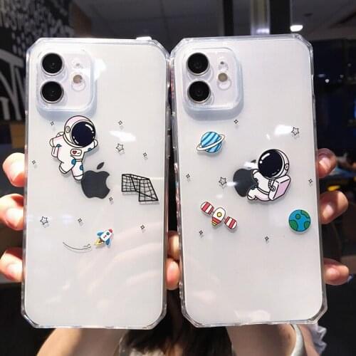 USLION Cute Lovely Astronaut Rocket Phone Cover For iPhone 7 8 Plus X XR XS XSmax Clear Phone Case For iPhone 11 12 Pro Max Mini