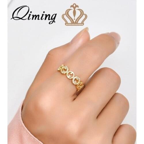 QIMING Geometric Round Charmin Ring Women Open Stackable Crystal Wedding Engagement Ladies Rings Statement Jewelry