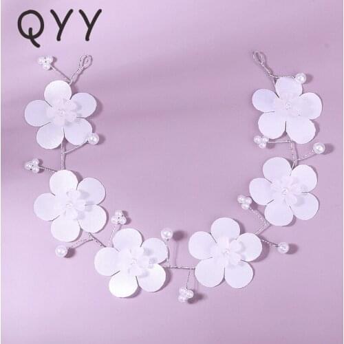 QYY Flower Pearl Headbands for Women Wedding Hair Accessories Silver Color Hairband Bridal Headpiece Party Hair Jewelry Gift