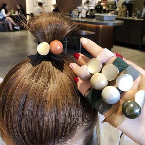Korea Style Hair Ropes Cute Simple Width Color Metal Ball Elastic Hair Bands for Girl Women Fashion Hair Accessories