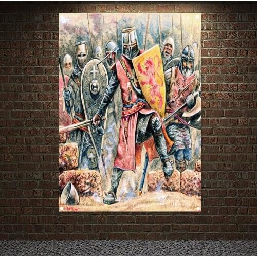 Medieval Warrior Knights Templar Armor Posters Wall Art Vintage Crusader Banners Flags Canvas Painting Wall Hanging Home Decor 5