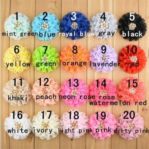 Supernova Sale 3.5'' DIY Chiffon Flowers With Rhinestone Pearl Headbands Flower Children Hair Accessories 50PCS/LOT TH86