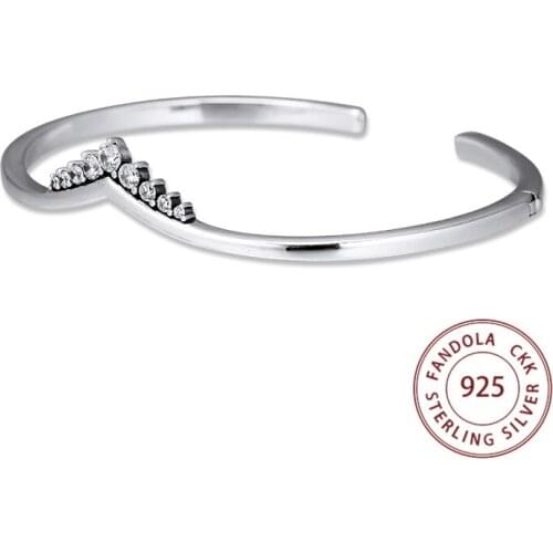 Tiara Wishbone Open Cuff Bangle 925 Sterling Silver Femme Chain Bracelets Bangles for Women Original Jewelry brazalete mujer