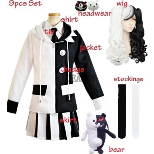 Anime Danganronpa V3: Killing Harmony Cosplay Monokuma Uniform Cosplay Costume Jacket Coat+Shirt+Short Full Set