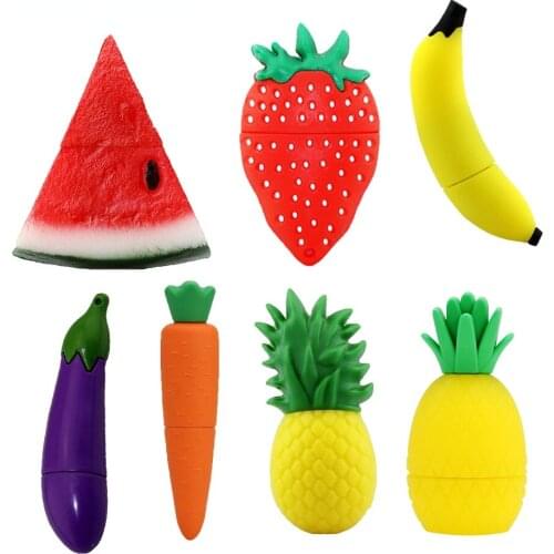 Pendrive Banana Fruits USB Drive 8GB 16GB 32GB 64GB 128GB Cartoon Strawberry Watermelon USB Flash Memory Stick 256GB Flash Disk