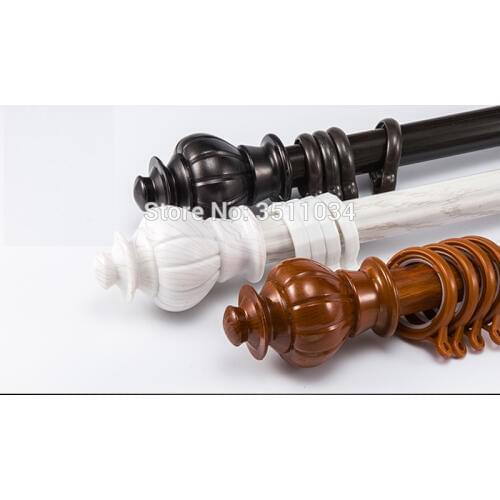White Wood Grain Thickened aluminum alloy Rome pole customized wood grain single pole double rod curtain rod guide curtain track