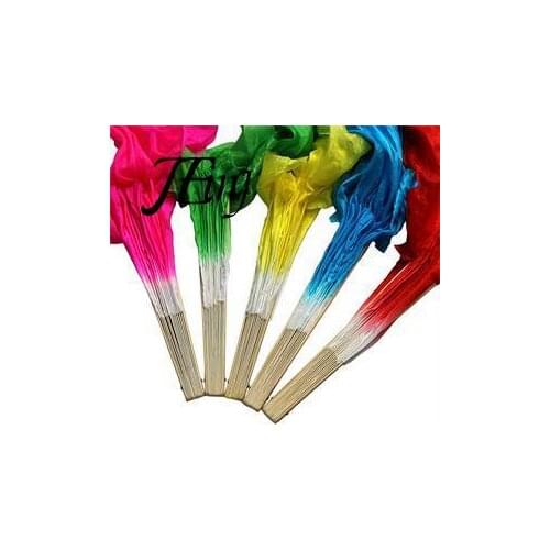 1PCS Pretty Hand Made Belly Dancing Fans Tools Red Rose Green Yellow Blue Beautiful Simulation Bamboo Long Veils Fans
