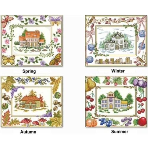 Four seasons house Patterns Counted Cross Stitch 11CT 14CT 18CT DIY Cross Stitch Kits Embroidery Needlework Sets home decor