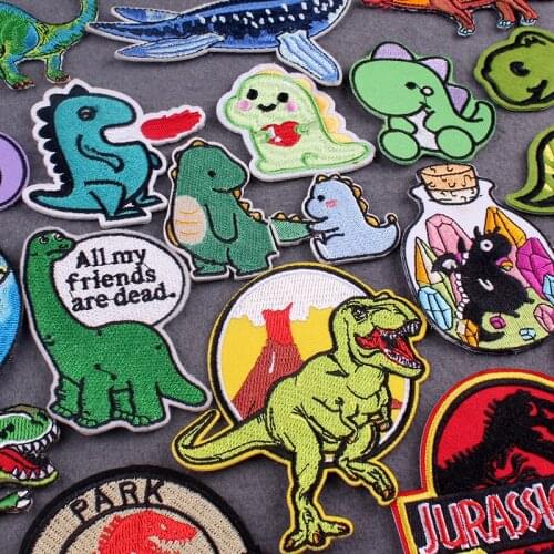 Jurassic Park Embroidered Patches On Clothes Cute Dinosaur Clothing Thermo Adhesive Patches DIY Cartoon Things Clothes Stickers