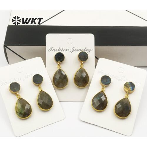 WT-E441 WKT Wholesale natural stone earrings classic water drop shape faceted pendant lady girl dangle earrings new arrival