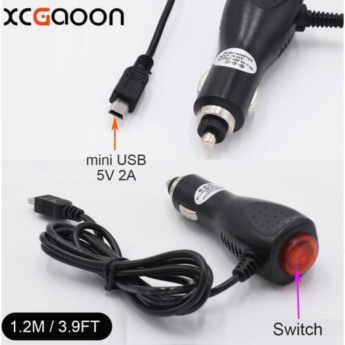 XCGaoon 10 piece mini USB Car Charger for Car DVR Camera / GPS, input DC 12V - 24V Ouput 5V 2A with Switch Cable Length 1.2m