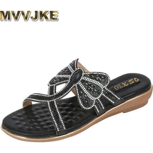 MVVJKE Women Flat Sandals Fish Mouth Leather Sandals Ladies Shoes Crystal Open Toe Casual Shoes