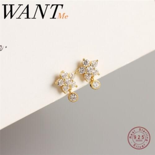 WANTME Fashion Mini Small Snowflake Round Zircon Stud Earrings for Women Genuine 925 Sterling Silver Youth Birthday Jewelry Gift