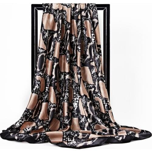 2021 Women 90X90CM Neck Wraps Foulard Neckerchief Head Scarves spring Snake Skin Print Silk Scarf Fashion Bandana Square Shawl