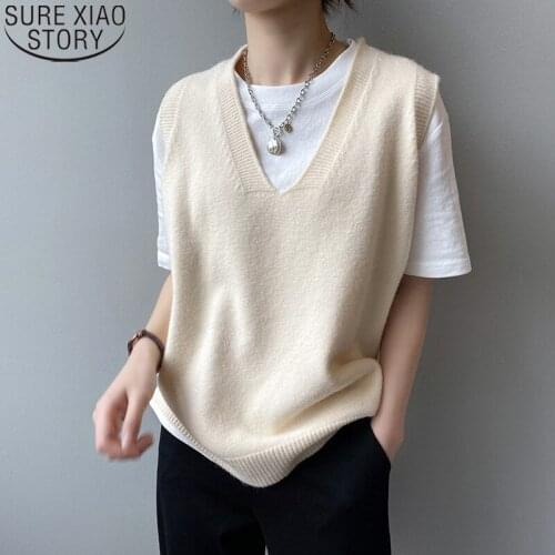 Casual Loose Sweater Vest Women Pullovers Sleeveless V-neck Autumn Preppy Style Women Sweaters Vintage Waistcoat Knit Vest 17202