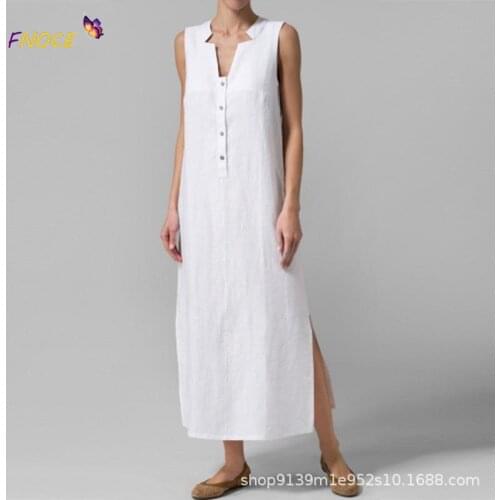 FNOCE Casual Sleeveless Vest Mid Vest Dresses Streetwear Woman Summer 2021 Ladies Long Button Split Solid Color Loose Urban Sexy