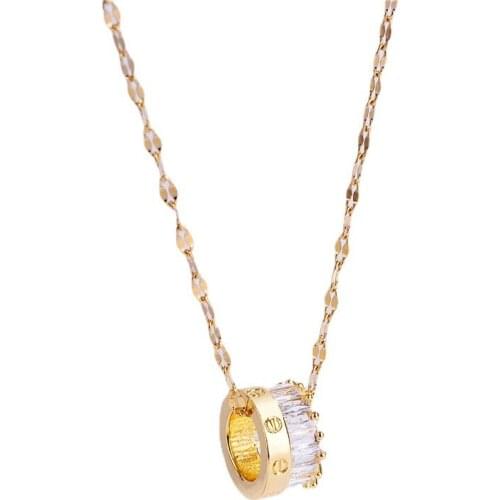 Fashion Cute Lucky Crystal Pendant Ladies Necklace Women Wedding Party Stainless Steel Jewelry Female Chokers Necklace