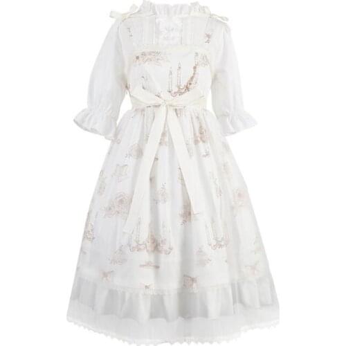 Original Design Rose Princess Womens Lolita JSK Dress Suspender Dress Double Layers Veil Tunic & White Half Sleeve Blouse