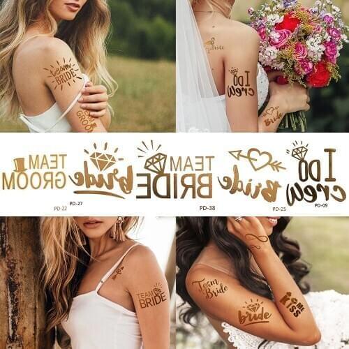 10pcs Sparkle Bride Wedding Temporary Tattoos Sticker Fake Gold Bridesmaid Bridal Supplies Tattoo Small Diamond Tatoo Disposable
