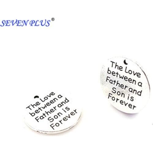 High Quality 20 Pieces/Lot Diameter 25mm letter printed the love between a father and son is forever family charm pendant