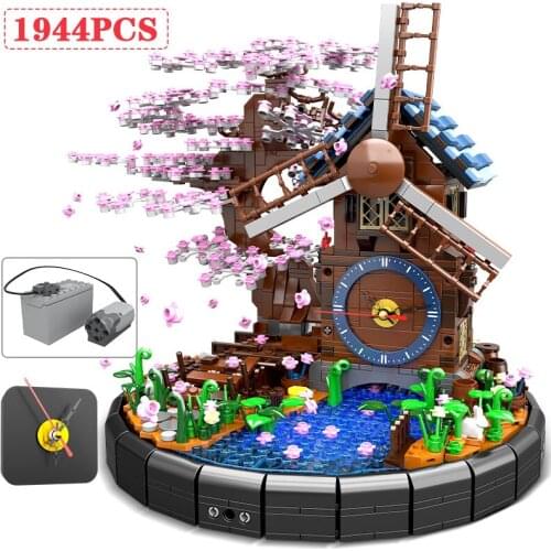 1944pcs City Street View Sakura Tree House Building Blocks Creator Technical Electric Windmill Bricks Toys for Children Gifts